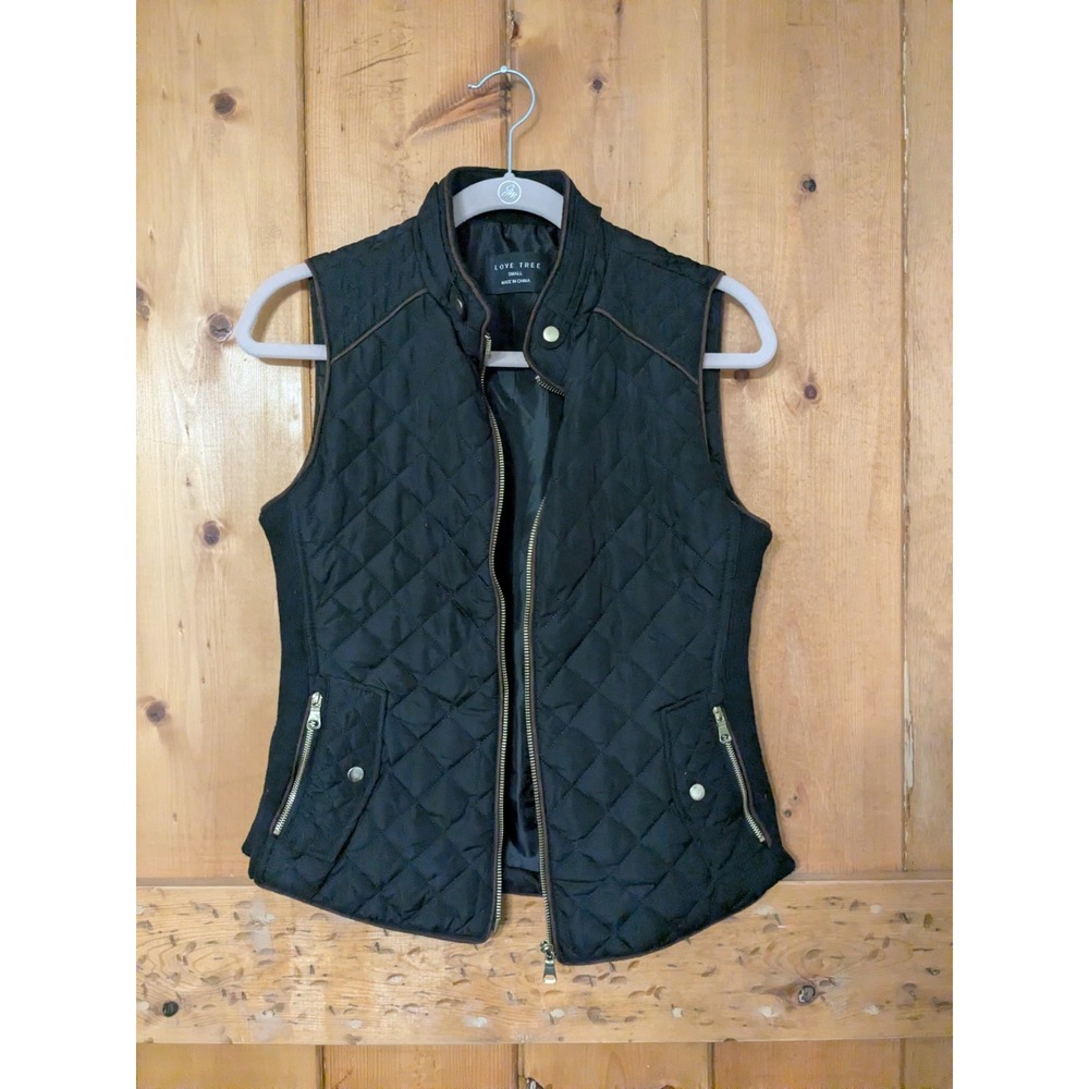 Women's Love Tree Small Sleeveless Vest Black Full Zip